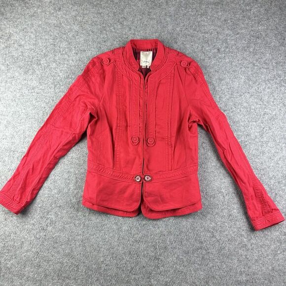 Elevenses Anthropologie Blazer Womens 12 Linen Blend Military Peplum Jacket* - Picture 1 of 16